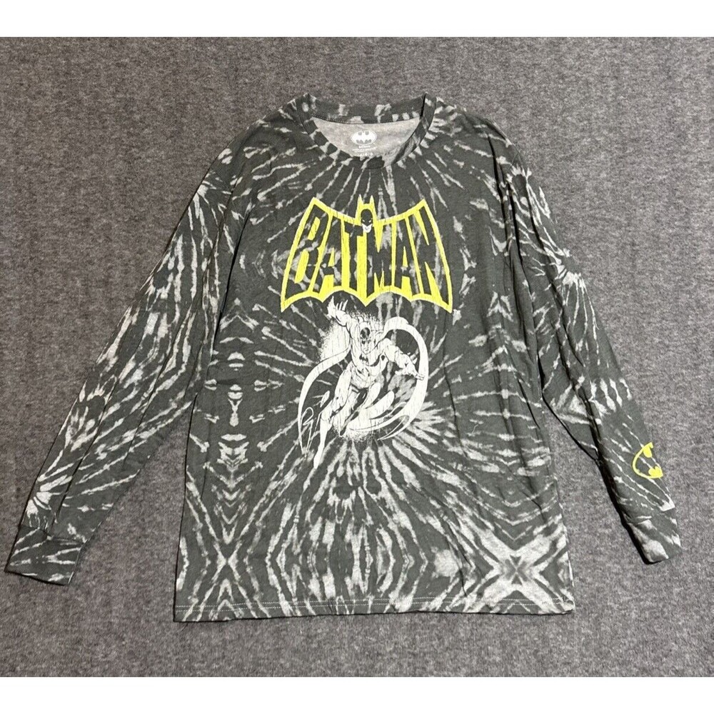 Batman Men's Shirt Long Sleeve Tie Dye Graphic Print Black Large